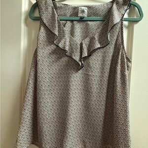 CAbi Black and White Sleeveless Ruffle Blouse